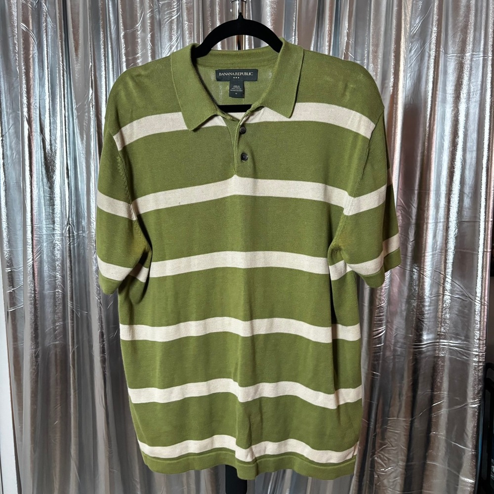 Banana Republic Olive Green Striped Knit Polo